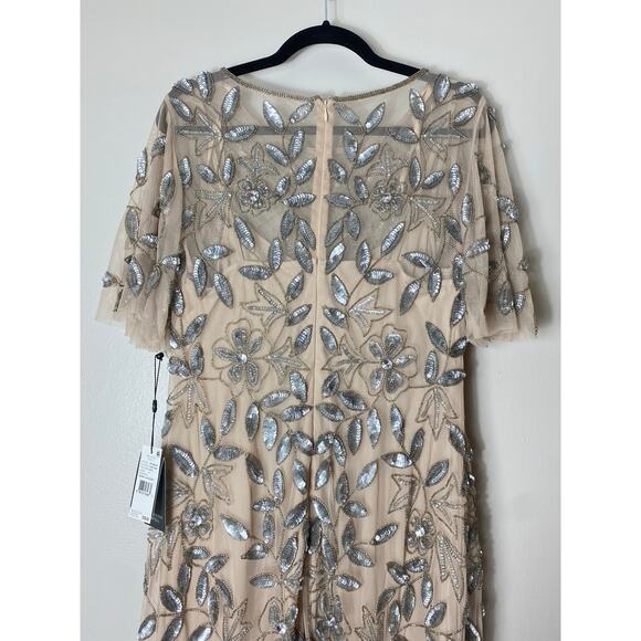 NWT ADRIANNA PAPELL DRESS 12 GOWN FAIRY WHIMSICAL SEQUIN BEADED FLORAL GODETS - Picture 12 of 16